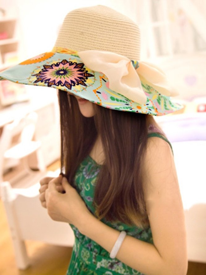 Anti-UV Stroh Hut Damen mit Breitem Rand und Blumenmuster